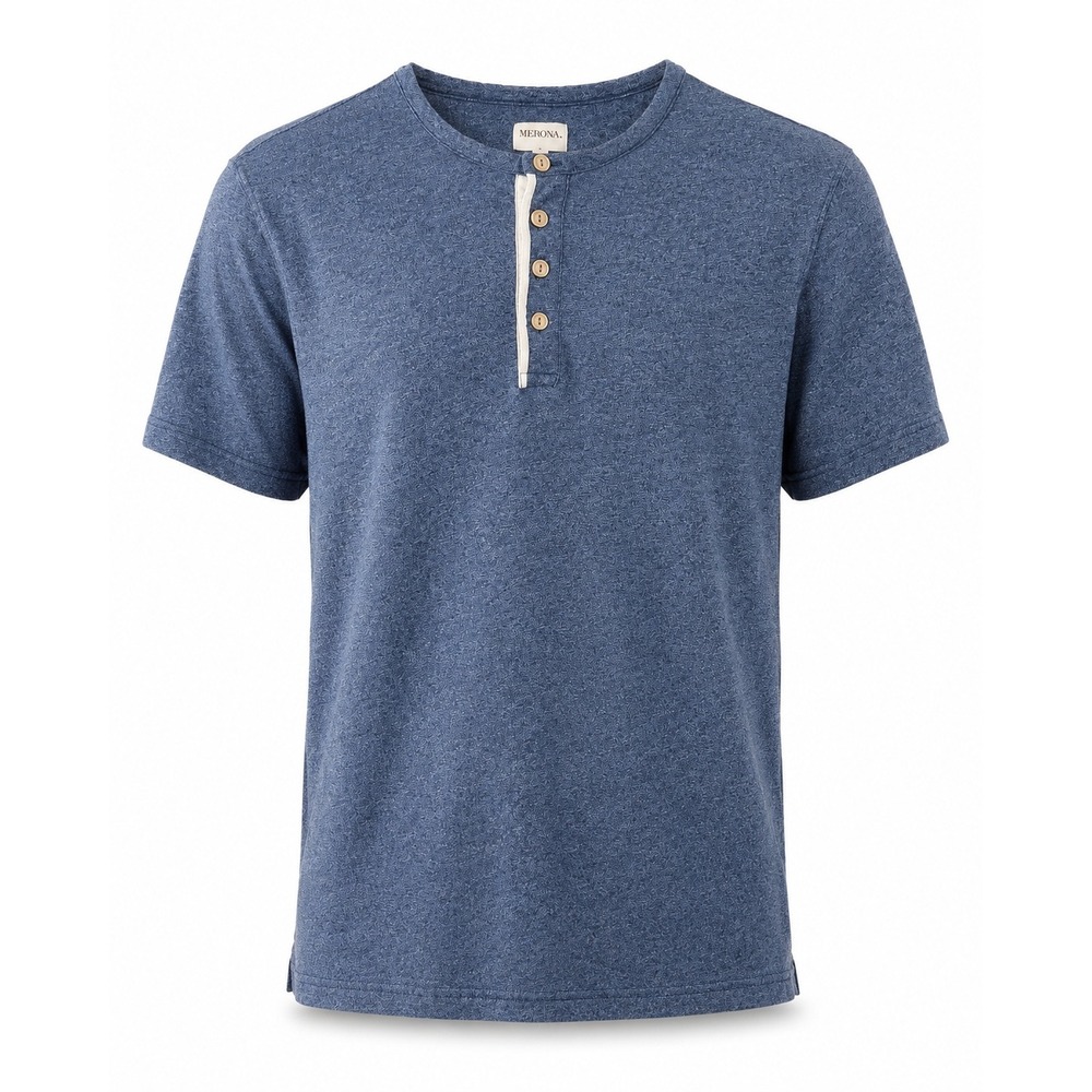 Merona Mens Blue Heathered Short Sleeve Cotton Henley Shirt Large